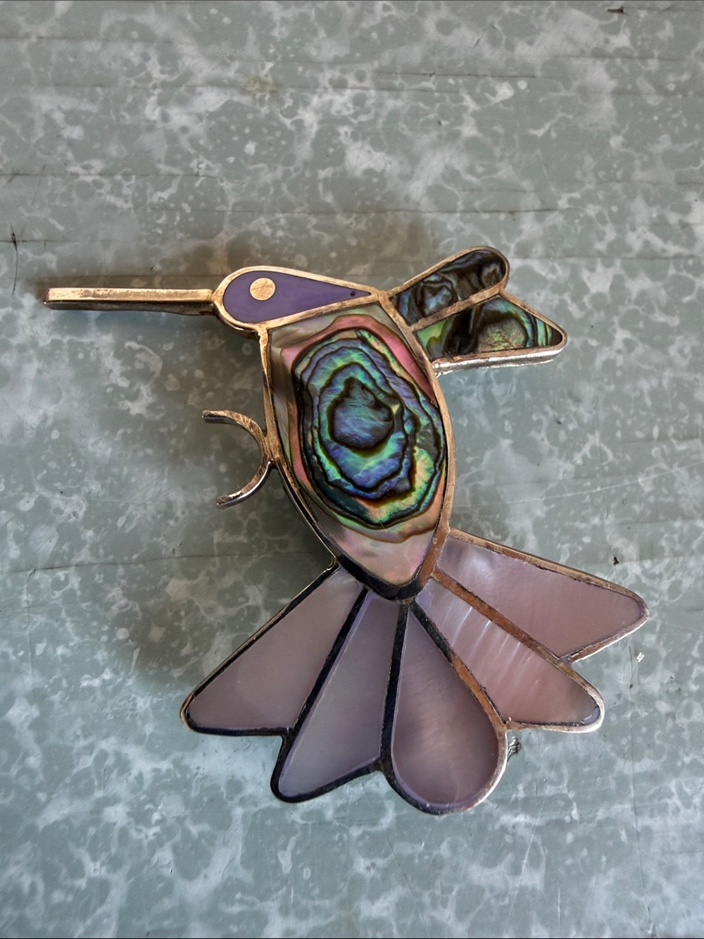 Abalone Alpaca silver Hummingbird brooch